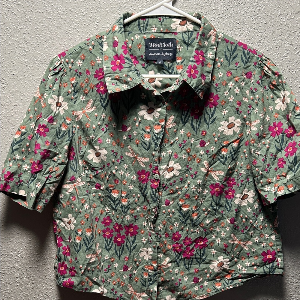 ModCloth Green Floral Button-Up Skirt